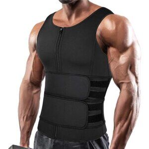 Men Neoprene Sauna Zipper Waist Trainer Vest Tank Top Trimmer Body Shaper